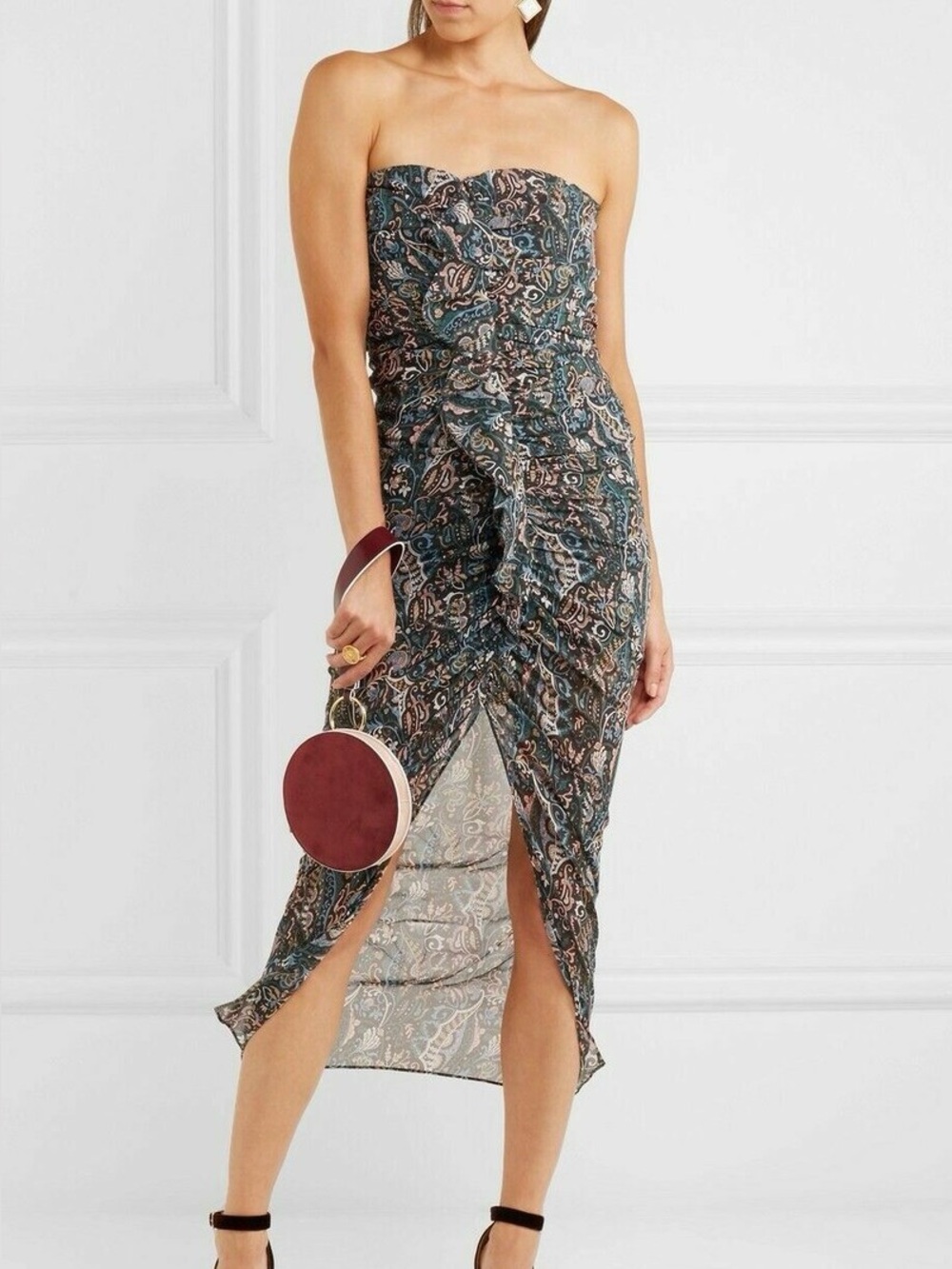 Veronica Beard Peyton Strapless Ruched 100% Silk Midi Dress Size 4